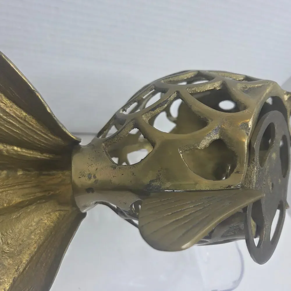 Vintage 1960's Mid-Century Brass Koi Fish Lantern Candle Holder Home Decor